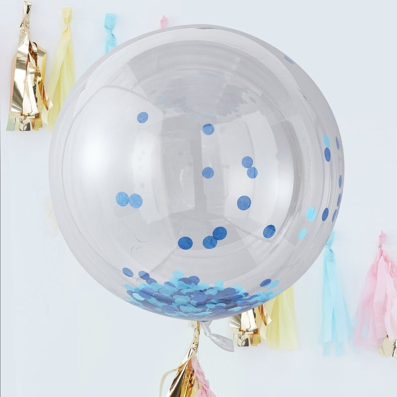 Store Ballonger m. Blå Konfetti 3 stk.