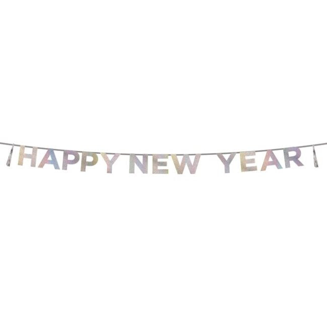 Happy New Year Iriserende Glitter Banner