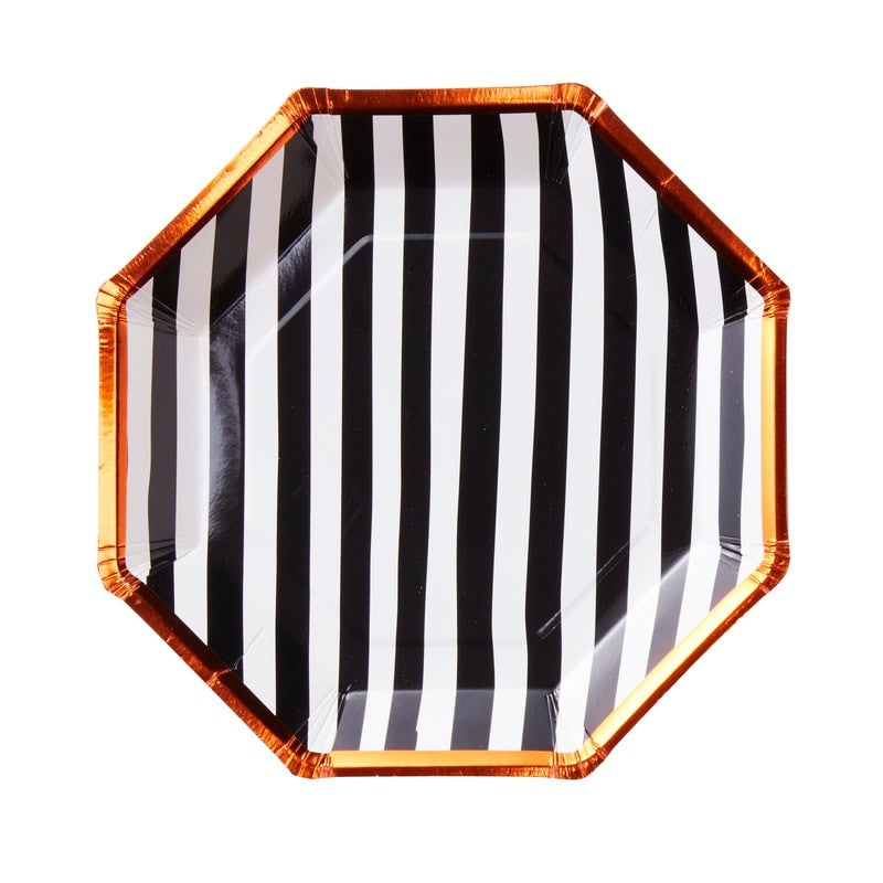 Tallerkener Sort/Oransje Striper 8 stk.