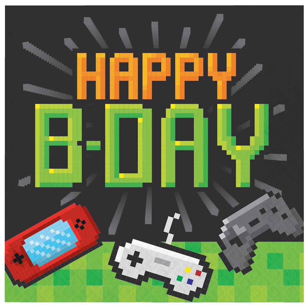 Gaming Party Servietter Happy Birthday 16 stk.