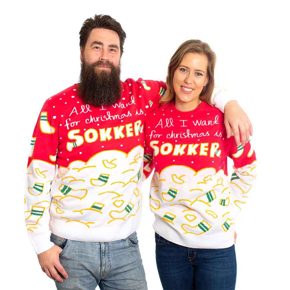 "All I want for Christmas is sokker" Julegenser