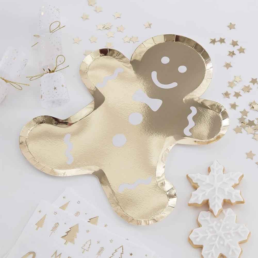 Gold Glitter Pepperkake Gull Tallerken 8 stk.