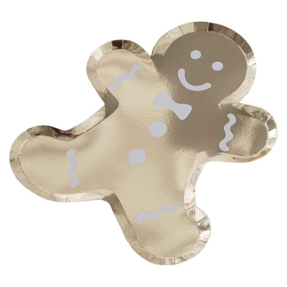 Gold Glitter Pepperkake Gull Tallerken 8 stk.