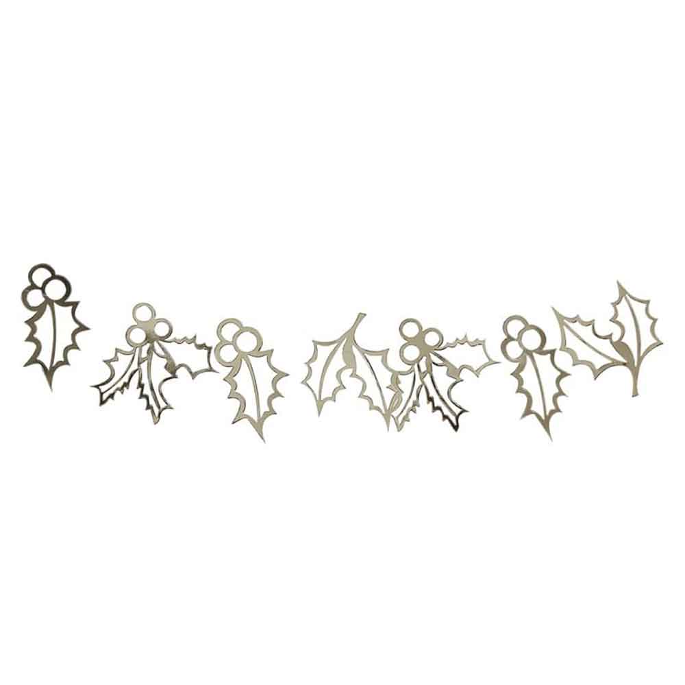 Gold Glitter Girlander Holly Christmas 2 m.