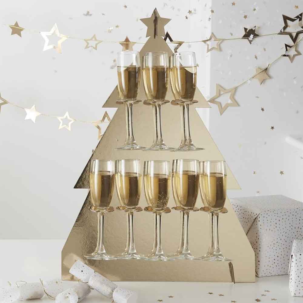 Gold Glitter Drinkstativ Prosecco Juletre Gull