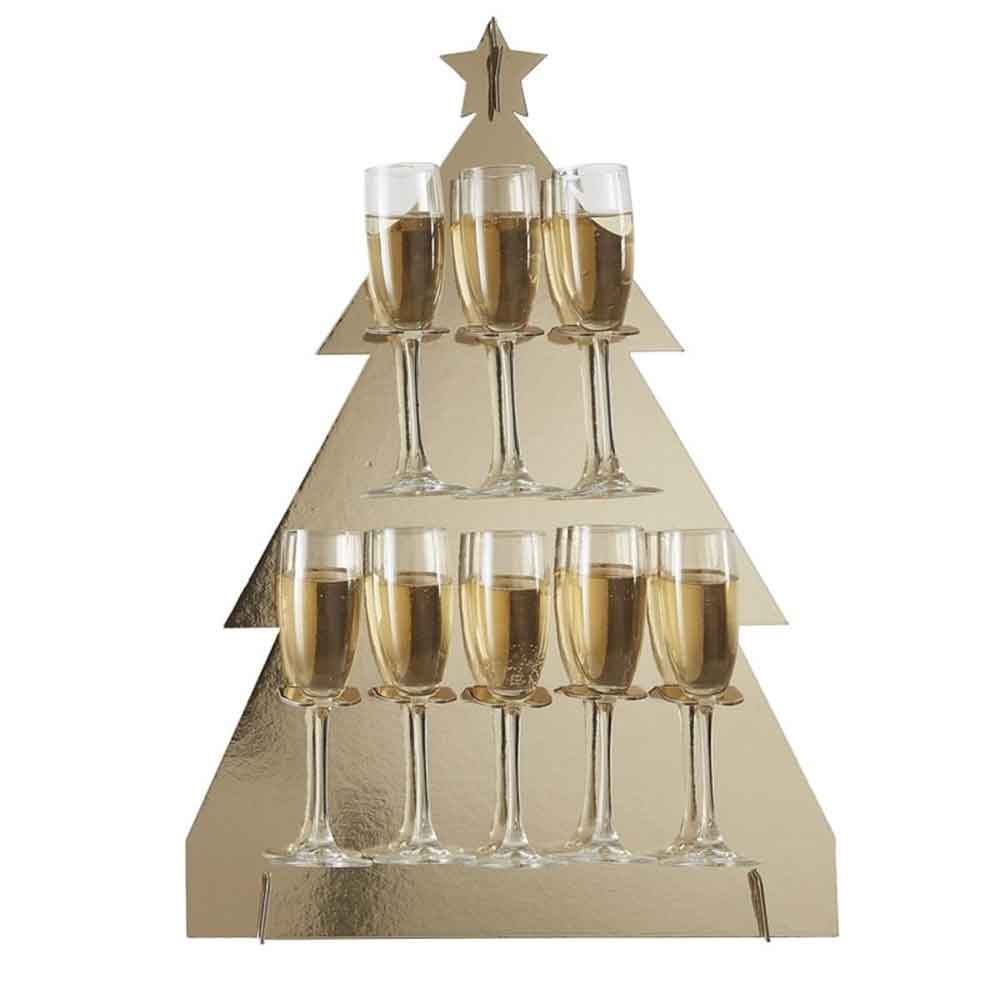 Gold Glitter Drinkstativ Prosecco Juletre Gull