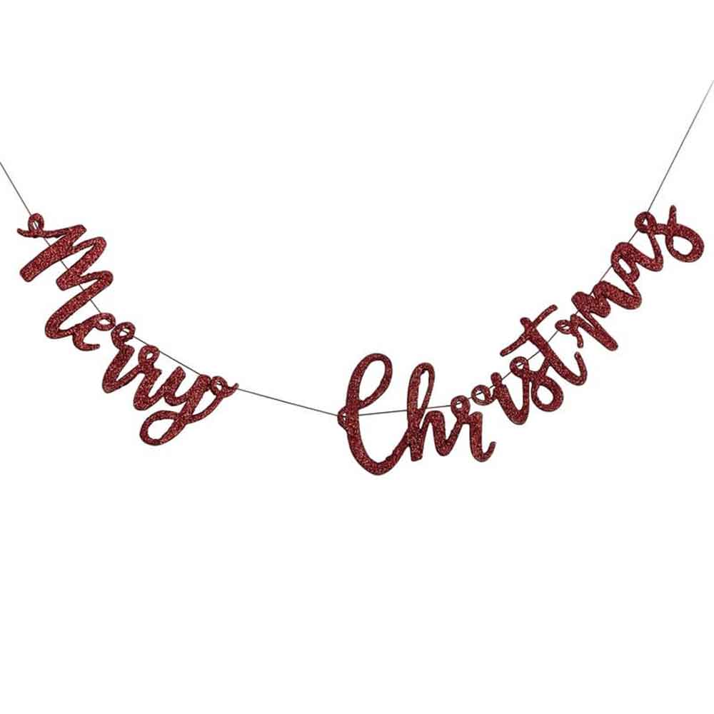 Silly Santa Merry Christmas Banner i Tre Rød Glitter 1 m.