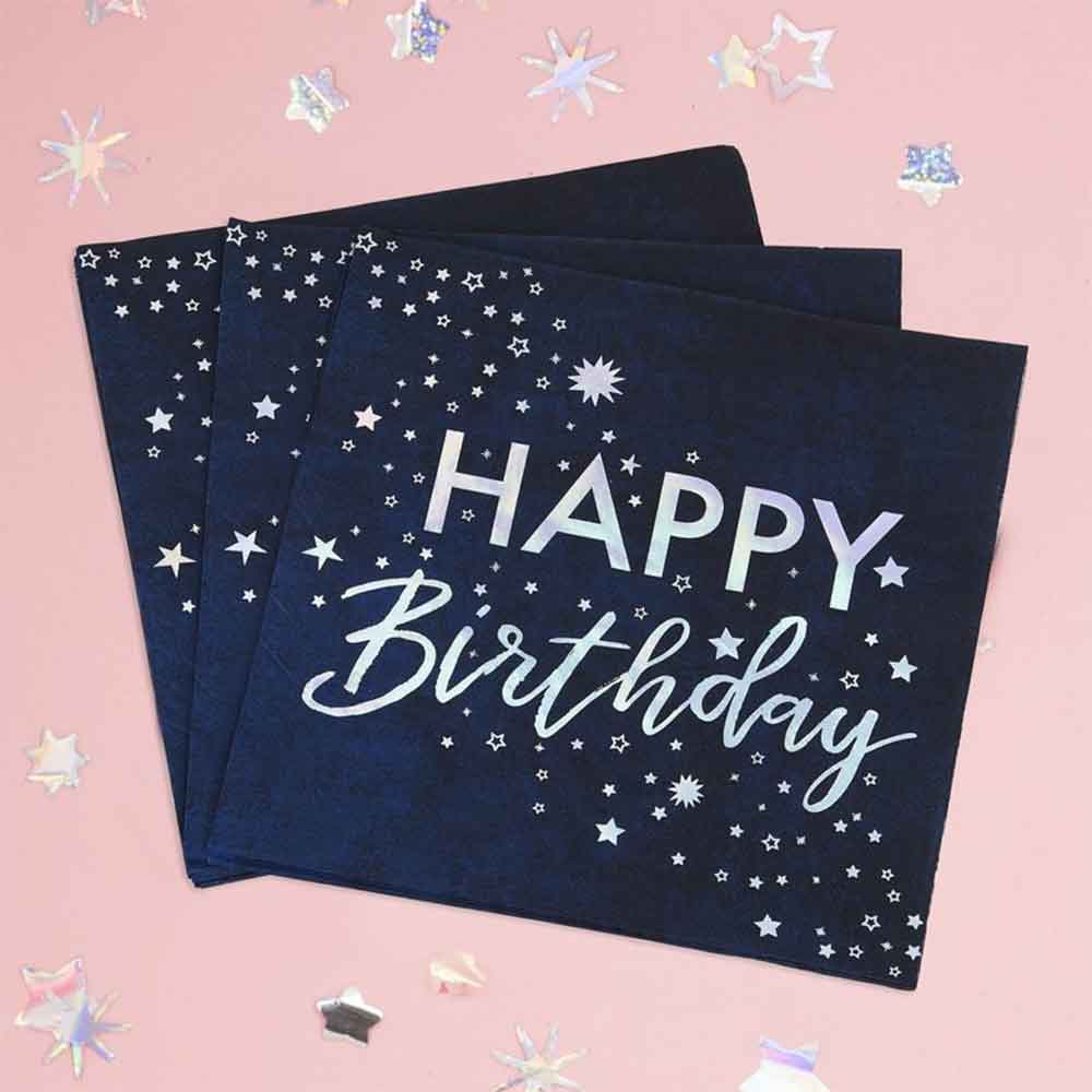 Stargazer Happy Birthday Iriserende Servietter 16 stk.