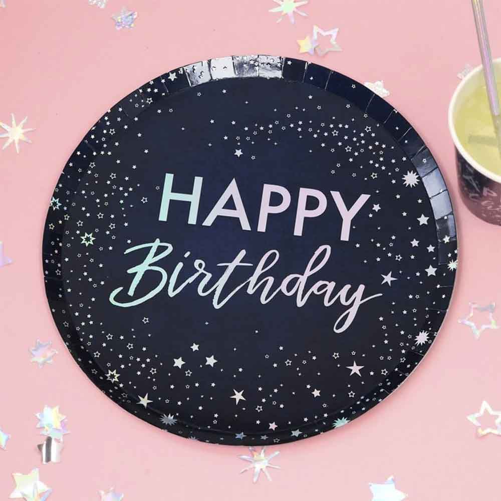 Stargazer Happy Birthday Tallerken Iriserende 8 stk.
