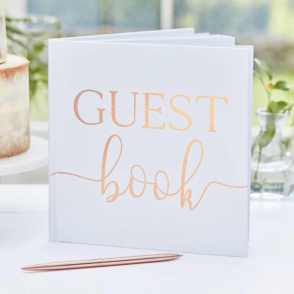 Botanical Wedding Gjestebok Rosegull og Hvit