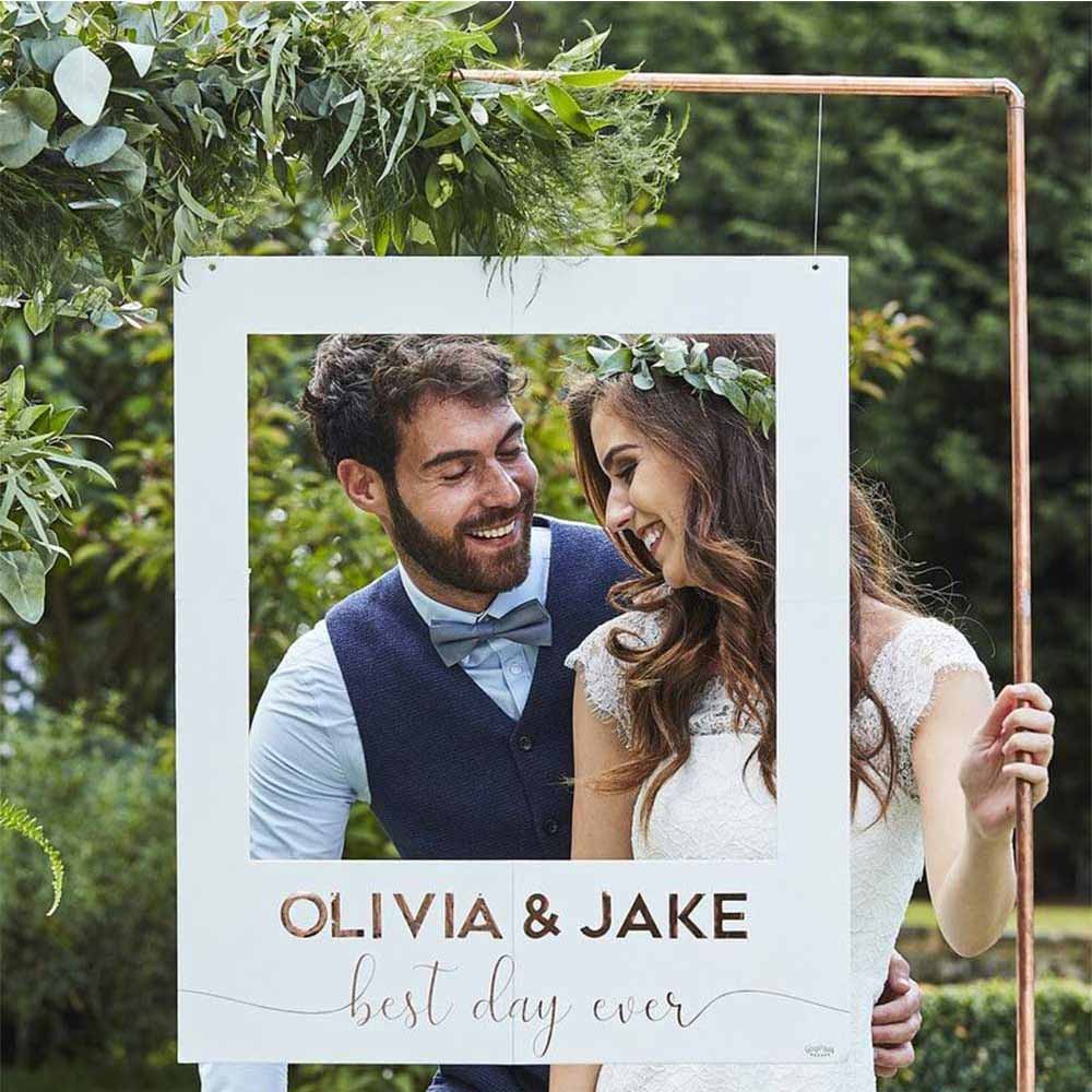 Botanical Wedding Hvit og Rosegull Lag Din Egen Photo Booth Ramme