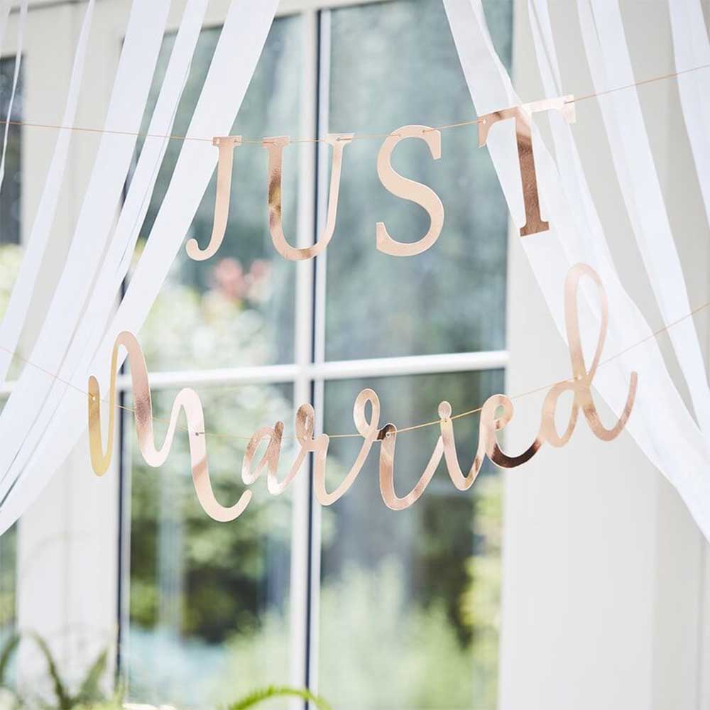 Botanical Wedding Rosegull Just Married Banner