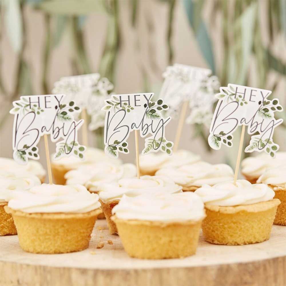 Botanical Baby Hey Baby Cupcake Topper 12 stk.