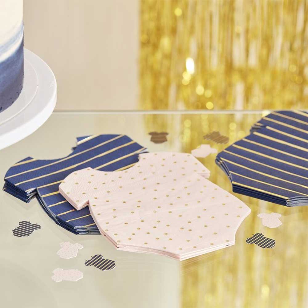 Gender Reveal Baby Shower Blå og Rosa Body Servietter 16 stk.
