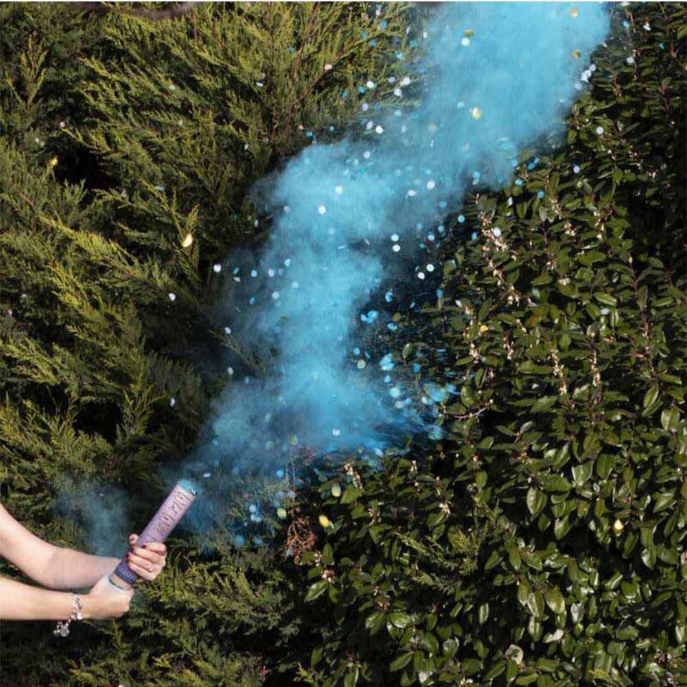 BLUE GENDER REVEAL SMOKE CANNON WITH CONFETTI