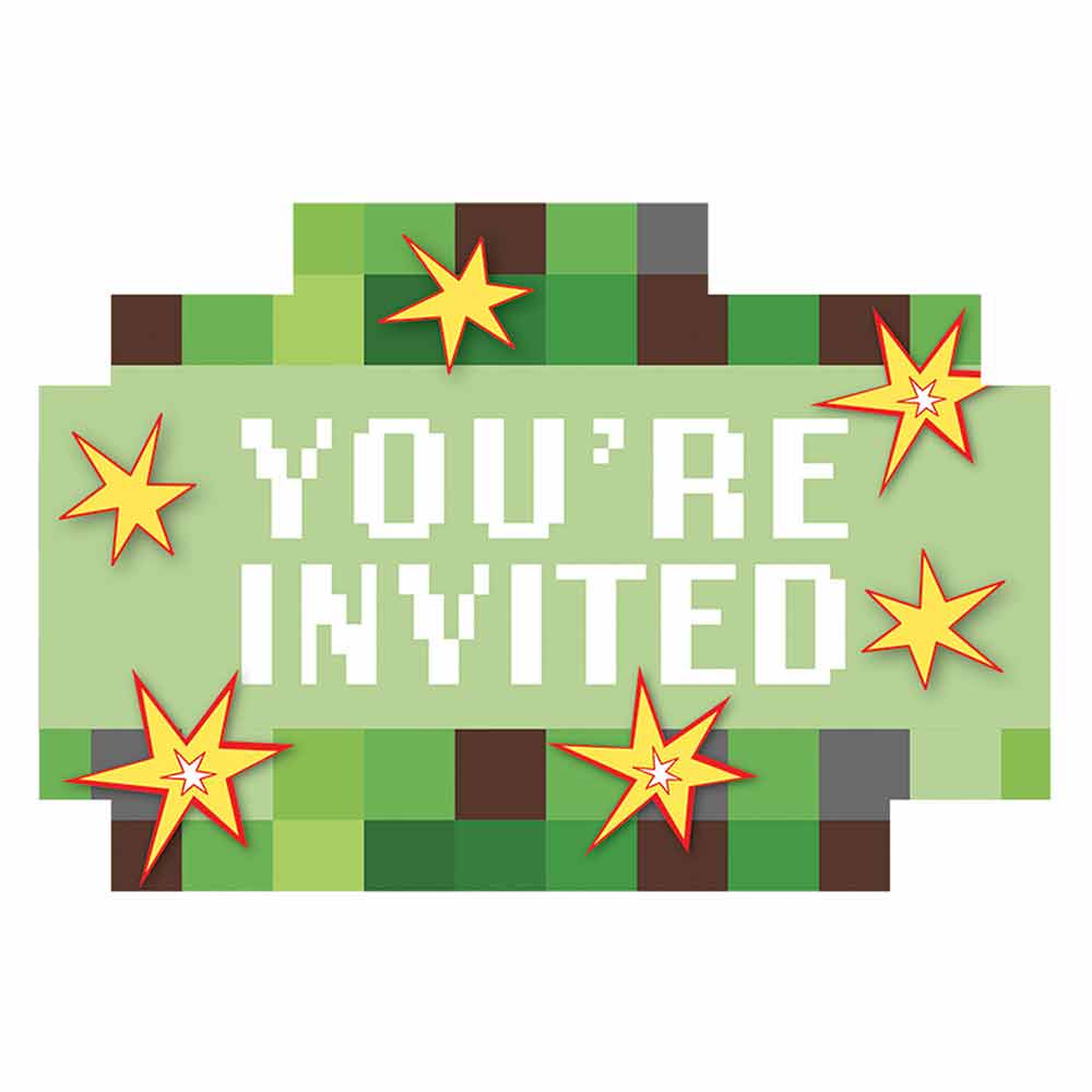 Minecraft Party Invitasjoner 8 stk.