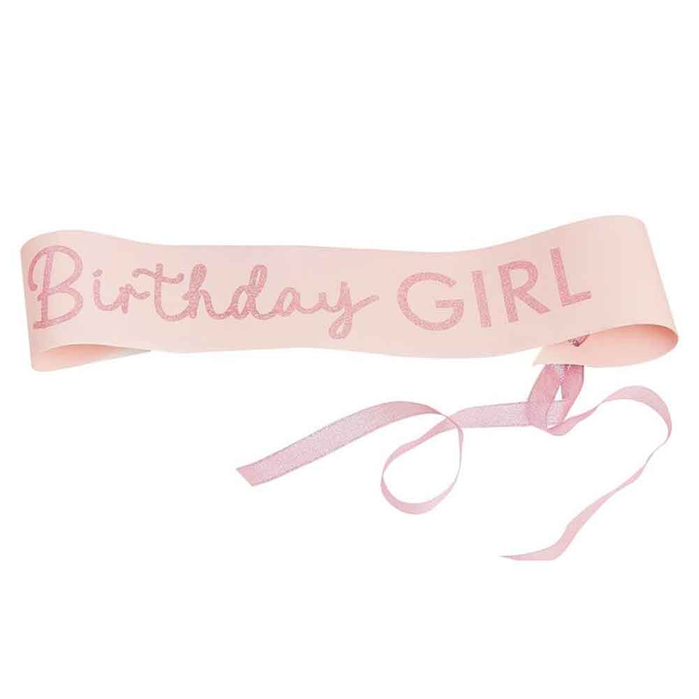 Rosa Glitter Birthday Girl Bånd Sash