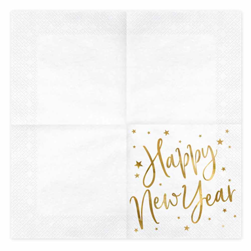 Happy New Year Hvite Servietter 20 stk.