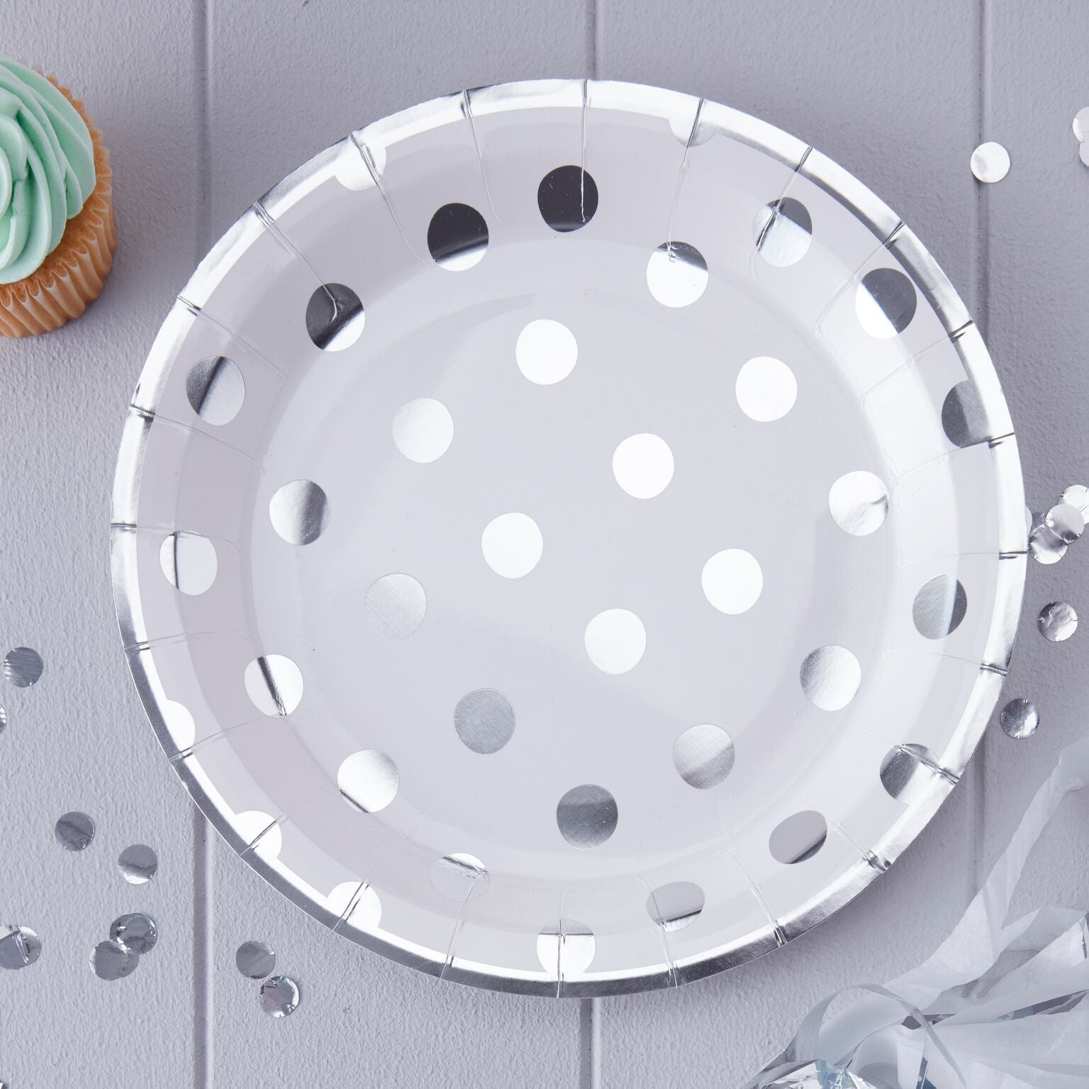 Tallerkener Polka Dot Sølv 8 stk.